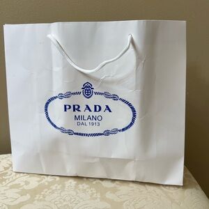 Prada White and Blue Logo Shopping Bag